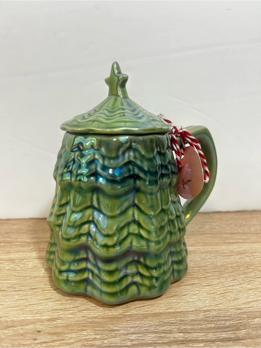 Green Ceramic Christmas Tree Mug with Lid from Anthropologie